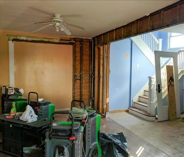 drywall removed from home after water damage
